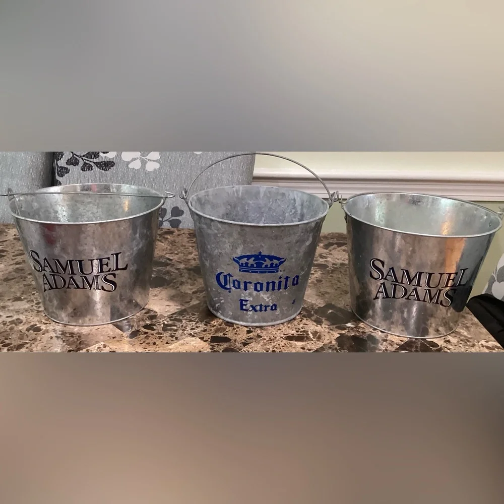 🍁 3 New Metal Beer Buckets Samuel Adams and Coronita